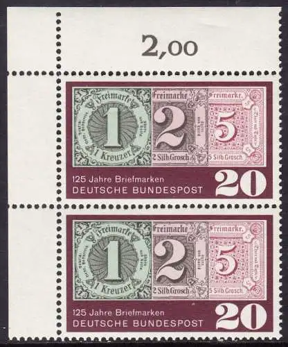 BUND 1965 Michel-Nummer 0482 postfrisch vert.PAAR ECKRAND oben links