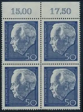 BUND 1967 Michel-Nummer 0543 postfrisch BLOCK Randmarken oben