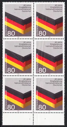 BUND 1985 Michel-Nummer 1265 postfrisch vert.BLOCK(6) RÄNDER unten