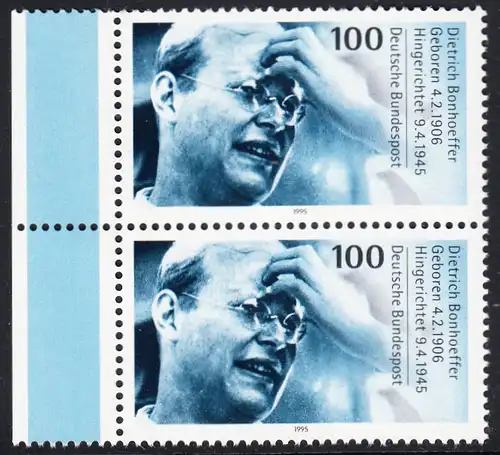 BUND 1995 Michel-Nummer 1788 postfrisch vert.PAAR Randmarken links