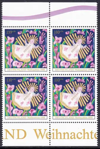 BUND 1998 Michel-Nummer 2024 postfrisch BLOCK Randmarken oben/unten (b)