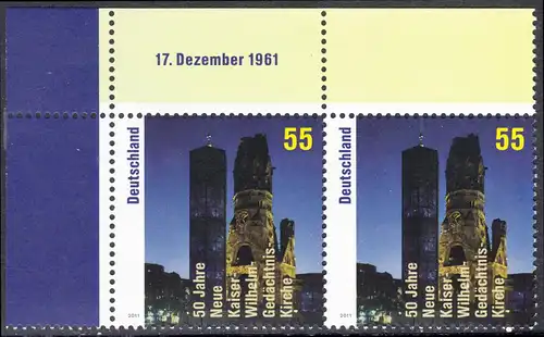 BUND 2011 Michel-Nummer 2898 postfrisch horiz.PAAR ECKRAND oben links