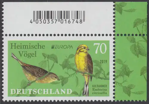 BUND 2019 Michel-Nummer 3463 postfrisch EINZELMARKE ECKRAND oben rechts 