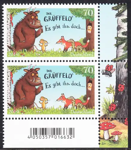 BUND 2019 Michel-Nummer 3450 postfrisch vert.PAAR ECKRAND unten rechts 