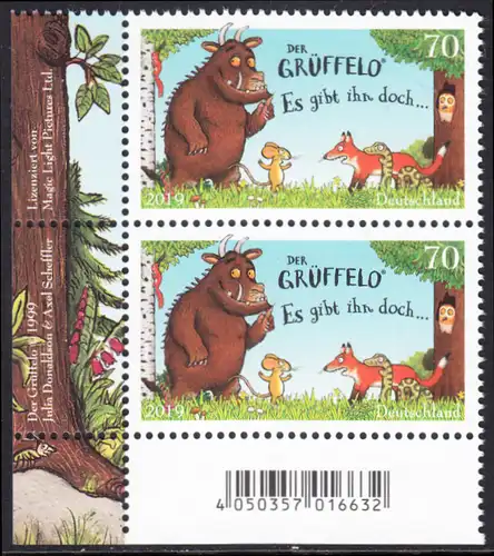 BUND 2019 Michel-Nummer 3450 postfrisch vert.PAAR ECKRAND unten links