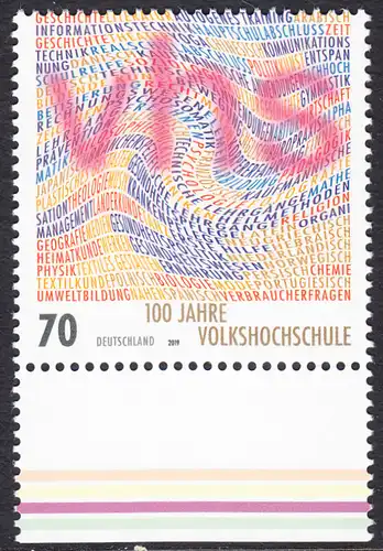 BUND 2019 Michel-Nummer 3457 postfrisch EINZELMARKE RAND unten (a)