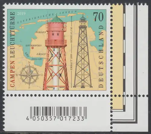 BUND 2019 Michel-Nummer 3465 postfrisch EINZELMARKE ECKRAND unten rechts