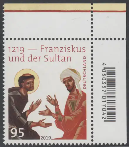 BUND 2019 Michel-Nummer 3498 postfrisch EINZELMARKE ECKRAND oben rechts