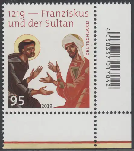 BUND 2019 Michel-Nummer 3498 postfrisch EINZELMARKE ECKRAND unten rechts