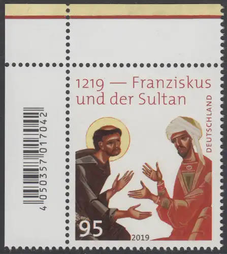 BUND 2019 Michel-Nummer 3498 postfrisch EINZELMARKE ECKRAND oben links