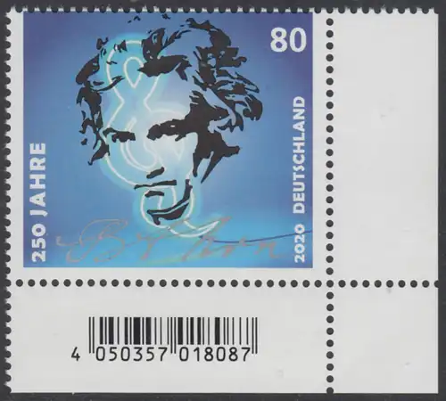 BUND 2020 Michel-Nummer 3513 postfrisch EINZELMARKE ECKRAND unten rechts