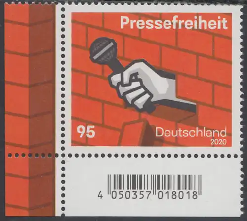 BUND 2020 Michel-Nummer 3515 postfrisch EINZELMARKE ECKRAND unten links