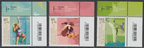 BUND 2020 Michel-Nummer 3542-3544 postfrisch SATZ(3) EINZELMARKEN ECKRÄNDER oben rechts