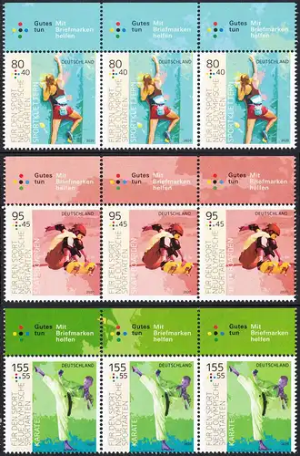 BUND 2020 Michel-Nummer 3542-3544 postfrisch SATZ(3) horiz.STRIPS(3) RÄNDER oben 