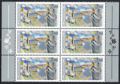 BUND 2020 Michel-Nummer 3567 postfrisch BLOCK(6v) RÄNDER rechts/links