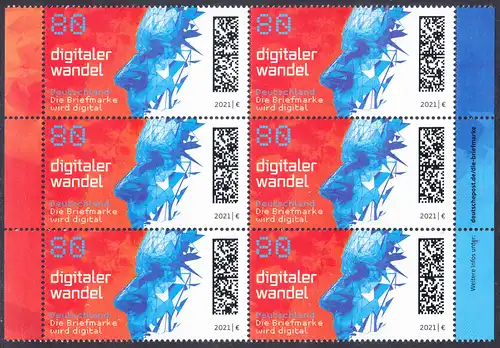 BUND 2021 Michel-Nummer 3590 postfrisch BLOCK(6v) RÄNDER rechts/links 