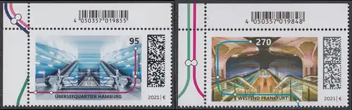 BUND 2021 Michel-Nummer 3593-3594 postfrisch SATZ(2) EINZELMARKEN ECKRÄNDER oben links
