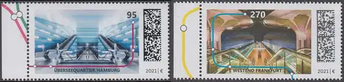BUND 2021 Michel-Nummer 3593-3594 postfrisch SATZ(2) EINZELMARKEN RÄNDER links (a)