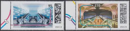 BUND 2021 Michel-Nummer 3593-3594 postfrisch SATZ(2) EINZELMARKEN RÄNDER links (b)