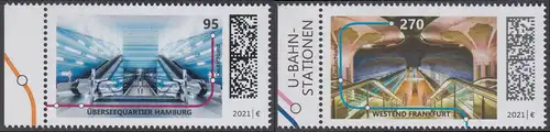 BUND 2021 Michel-Nummer 3593-3594 postfrisch SATZ(2) EINZELMARKEN RÄNDER links (c)