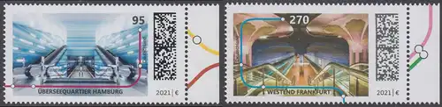 BUND 2021 Michel-Nummer 3593-3594 postfrisch SATZ(2) EINZELMARKEN RÄNDER rechts (a)