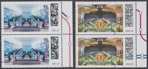 BUND 2021 Michel-Nummer 3593-3594 postfrisch SATZ(2) vert.PAARE RÄNDER rechts (b)