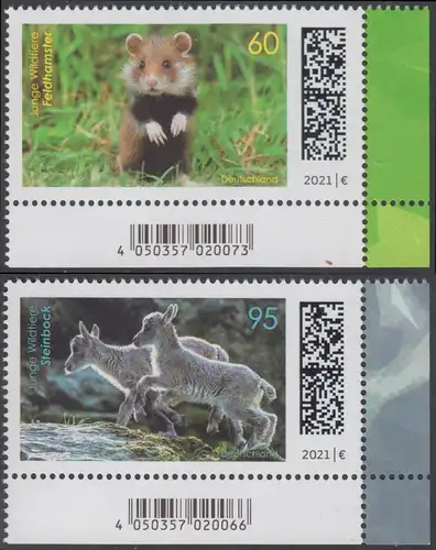 BUND 2021 Michel-Nummer 3608-3609 postfrisch SATZ(2) EINZELMARKEN ECKRÄNDER unten rechts