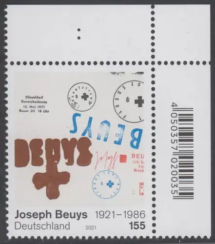 BUND 2021 Michel-Nummer 3610 postfrisch EINZELMARKE ECKRAND oben rechts