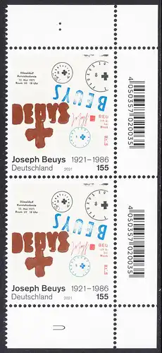 BUND 2021 Michel-Nummer 3610 postfrisch vert.PAAR ECKRÄNDER unten/oben rechts