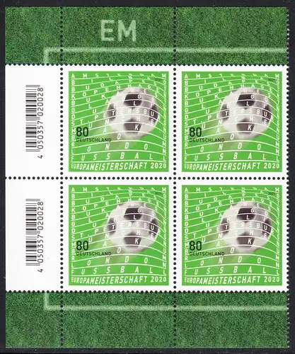 BUND 2021 Michel-Nummer 3611 postfrisch BLOCK ECKRÄNDER unten/oben links