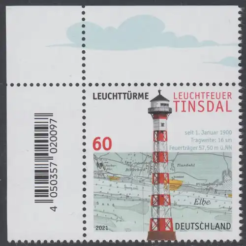 BUND 2021 Michel-Nummer 3615 postfrisch EINZELMARKE ECKRAND oben links