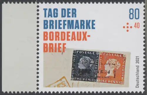 BUND 2021 Michel-Nummer 3623 postfrisch EINZELMARKE RAND links (a)
