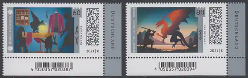 BUND 2021 Michel-Nummer 3631-3632 postfrisch SATZ(2) EINZELMARKEN ECKRÄNDER unten rechts