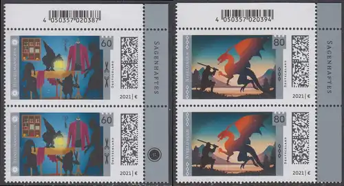 BUND 2021 Michel-Nummer 3631-3632 postfrisch SATZ(2) vert.PAAR ECKRÄNDER oben rechts