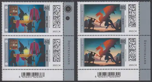 BUND 2021 Michel-Nummer 3631-3632 postfrisch SATZ(2) vert.PAAR ECKRÄNDER unten rechts