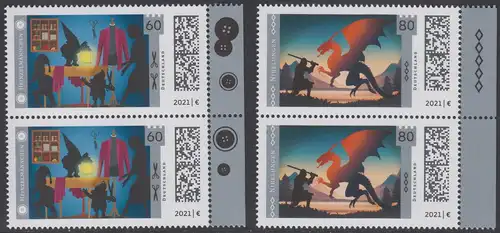 BUND 2021 Michel-Nummer 3631-3632 postfrisch SATZ(2) vert.PAAR RÄNDER rechts (b)