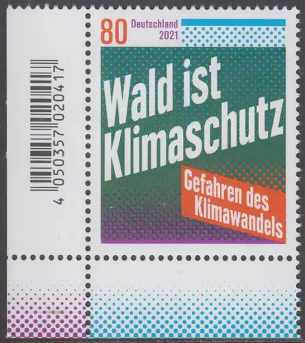 BUND 2021 Michel-Nummer 3634 postfrisch EINZELMARKE ECKRAND unten links