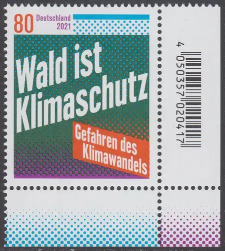 BUND 2021 Michel-Nummer 3634 postfrisch EINZELMARKE ECKRAND unten rechts
