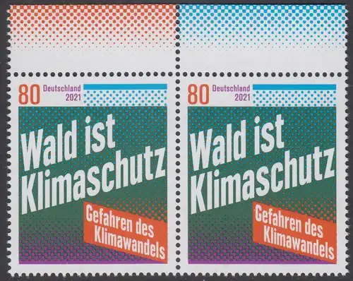 BUND 2021 Michel-Nummer 3634 postfrisch horiz.PAAR RÄNDER oben (a)