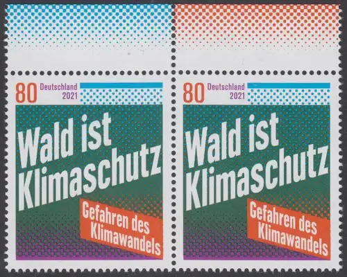 BUND 2021 Michel-Nummer 3634 postfrisch horiz.PAAR RÄNDER oben (b)