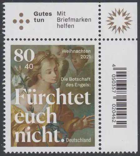 BUND 2021 Michel-Nummer 3636 postfrisch EINZELMARKE ECKRAND oben rechts