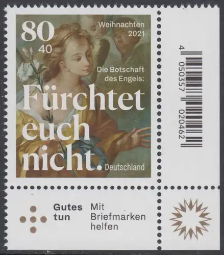 BUND 2021 Michel-Nummer 3636 postfrisch EINZELMARKE ECKRAND unten rechts