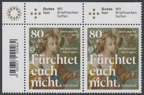 BUND 2021 Michel-Nummer 3636 postfrisch horiz.PAAR ECKRAND oben links