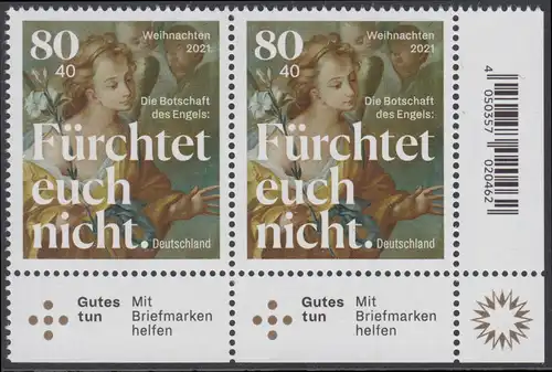 BUND 2021 Michel-Nummer 3636 postfrisch horiz.PAAR ECKRAND unten rechts