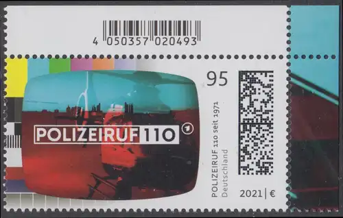 BUND 2021 Michel-Nummer 3638 postfrisch EINZELMARKE ECKRAND oben rechts