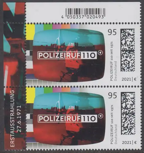 BUND 2021 Michel-Nummer 3638 postfrisch vert.PAAR ECKRAND oben links