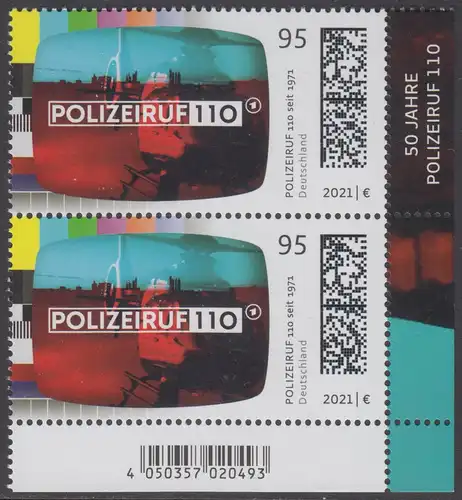 BUND 2021 Michel-Nummer 3638 postfrisch vert.PAAR ECKRAND unten rechts