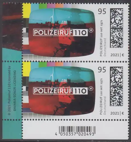 BUND 2021 Michel-Nummer 3638 postfrisch vert.PAAR ECKRAND unten links