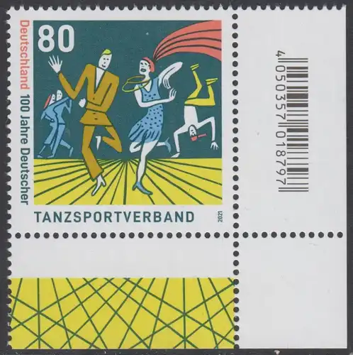 BUND 2021 Michel-Nummer 3639 postfrisch EINZELMARKE ECKRAND unten rechts