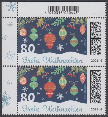 BUND 2021 Michel-Nummer 3640 postfrisch vert.PAAR ECKRAND oben links